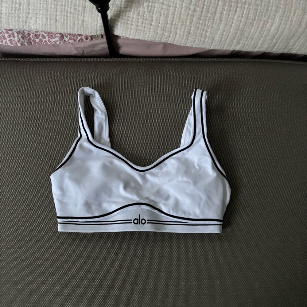 ALO Yoga White and Black Trim Sports Bra